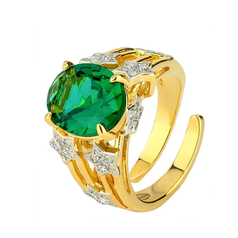 New Fashion Heavy Craft Luxury Inlaid Ring Women's Jewelry Colorful Gem Style Luxurious High-end Versatile European and American