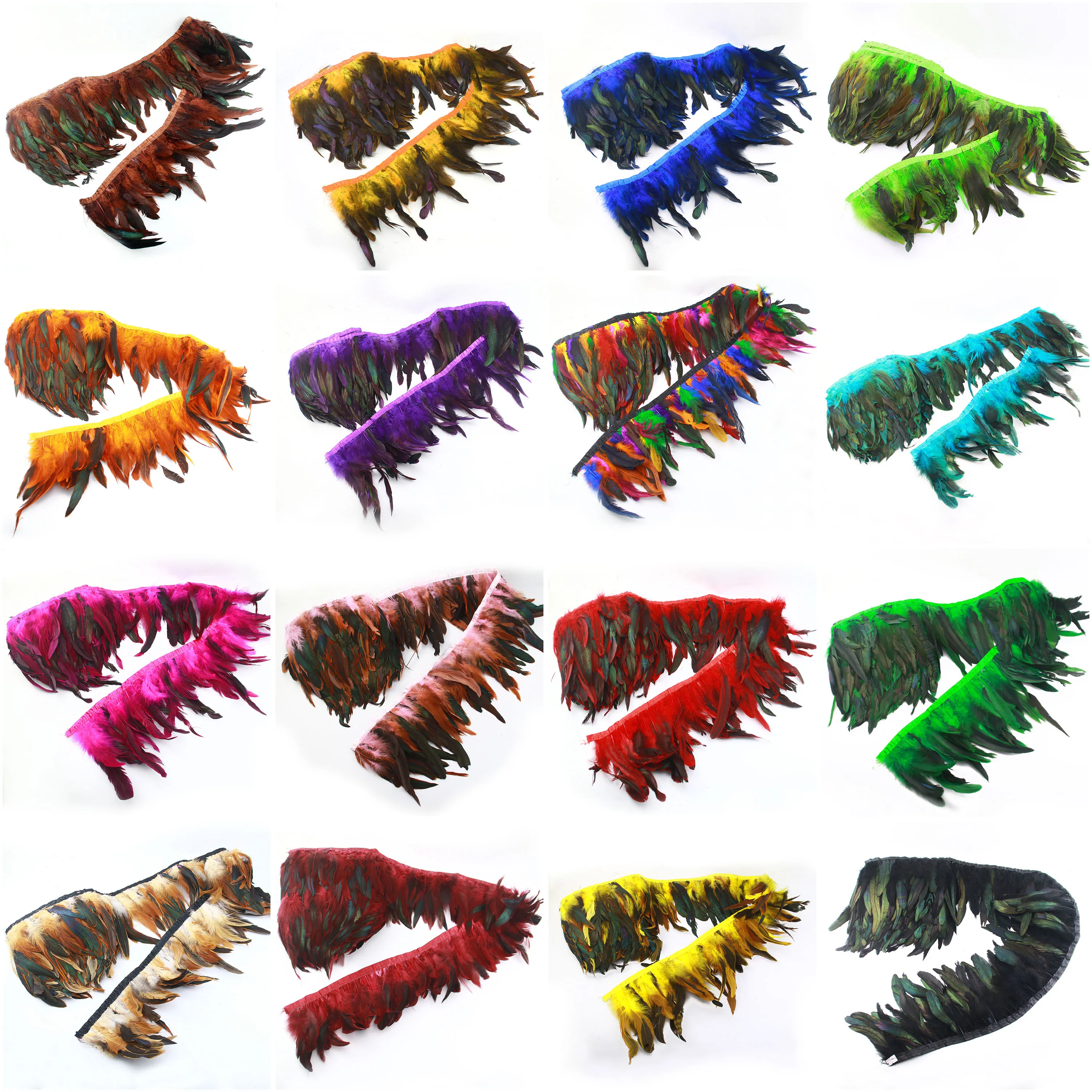 1/5/10 Meter Hahnenfeder-Fransenbesatz, 14–20 cm/5–8 Zoll, Huhn, DIY für Karnevalsdekorationen, gefärbtes Band zum Basteln