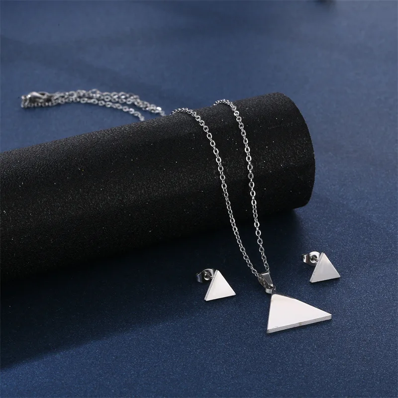 Stainless Steel Necklaces earrings set Fashion Pendant Style Geometric Triangle Chain Necklace Women Jewelry Party Friend Gifts