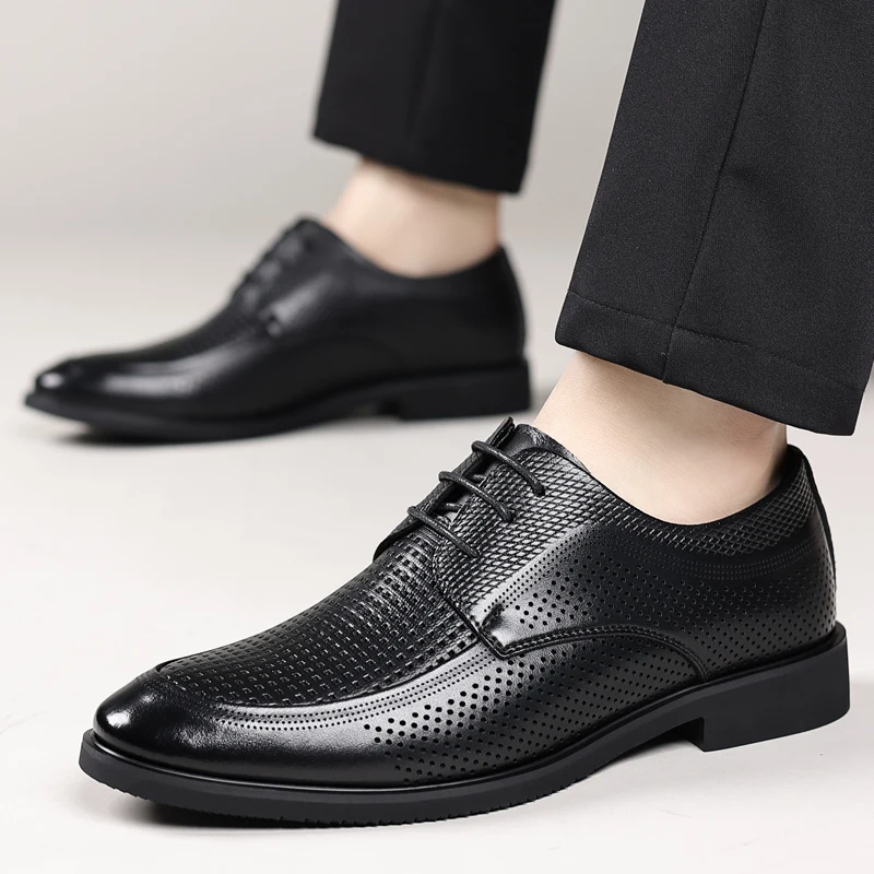 

Men's Business Casual Leather Shoes Office Dress Loafers Comfortable Slip-On hole breathable Work Shoes for Professionals