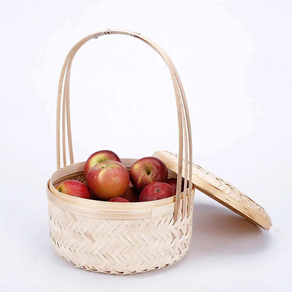 

1Pcs Bamboo Woven Storage Basket Handmade Sturdy Portable Multi Purpose Organizer Suitable for Home Sundries Storage