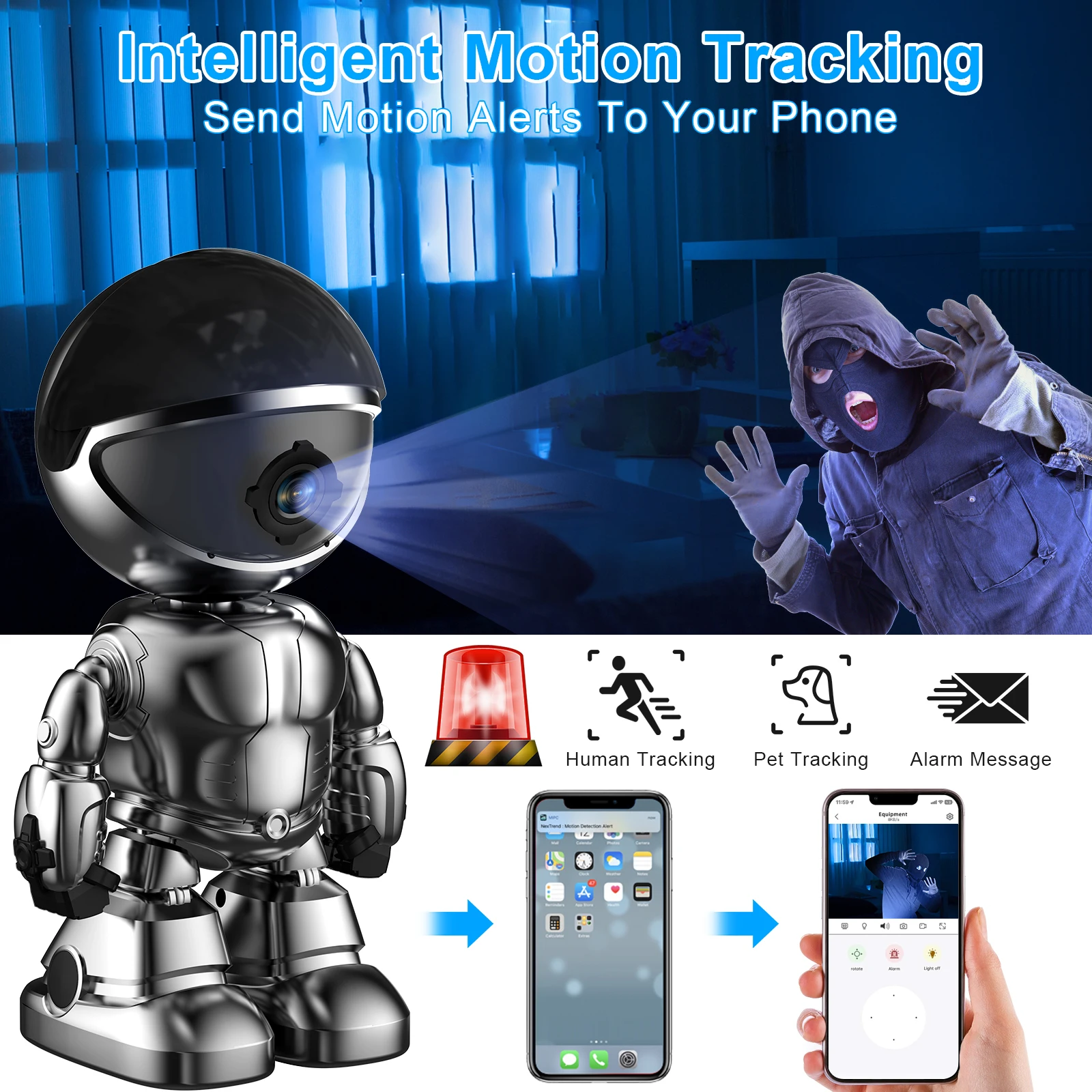 WESECUU  Robot Camera Wifi 3MP Indoor Home Security Camera Night Vision Two Way Audio Auto Tracking Indoor Baby Monitor