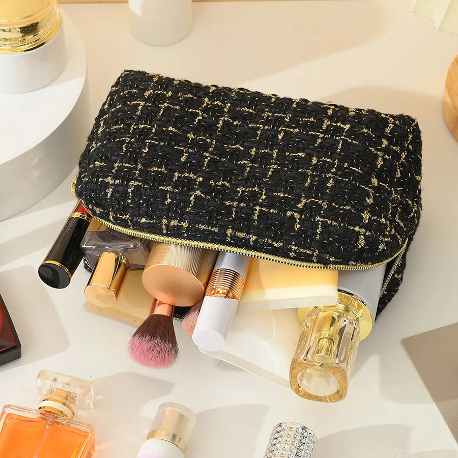 Borsa per trucco con pochette da donna alla moda Borsa per cosmetici Borsa per articoli da toeletta da viaggio portatile di grande capacità Astuccio per matite per studenti