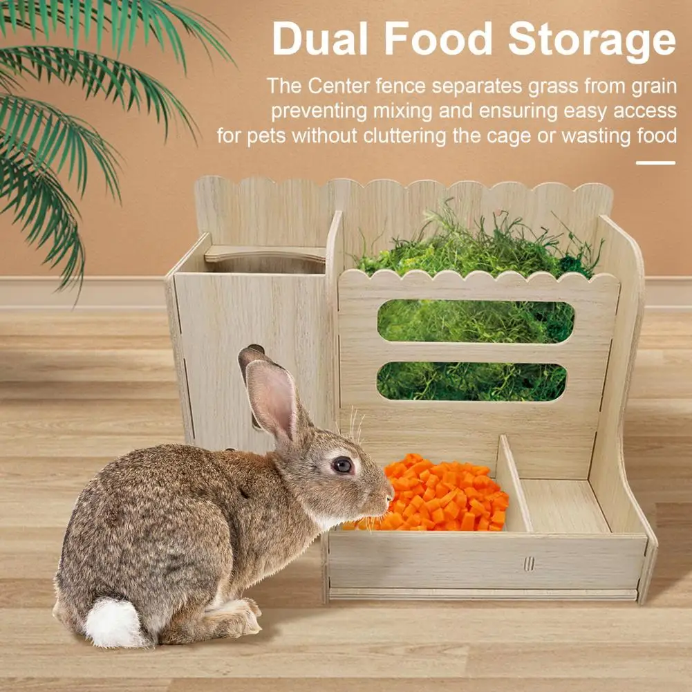 Rabbit Food Bowl Rack Divider Design Rabbit Food Container Wooden Guinea Pig Feeder with Water Bottle Rabbit for Chinchillas