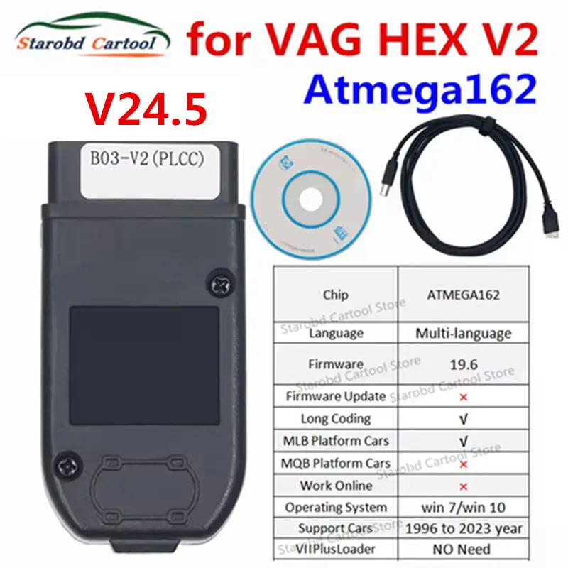 1996-2023 ATMEGA162 for VAG HEX V2 V24.5 with Logo Hardware V19.6 USB Interface for VAG Diagnostic Long Coding