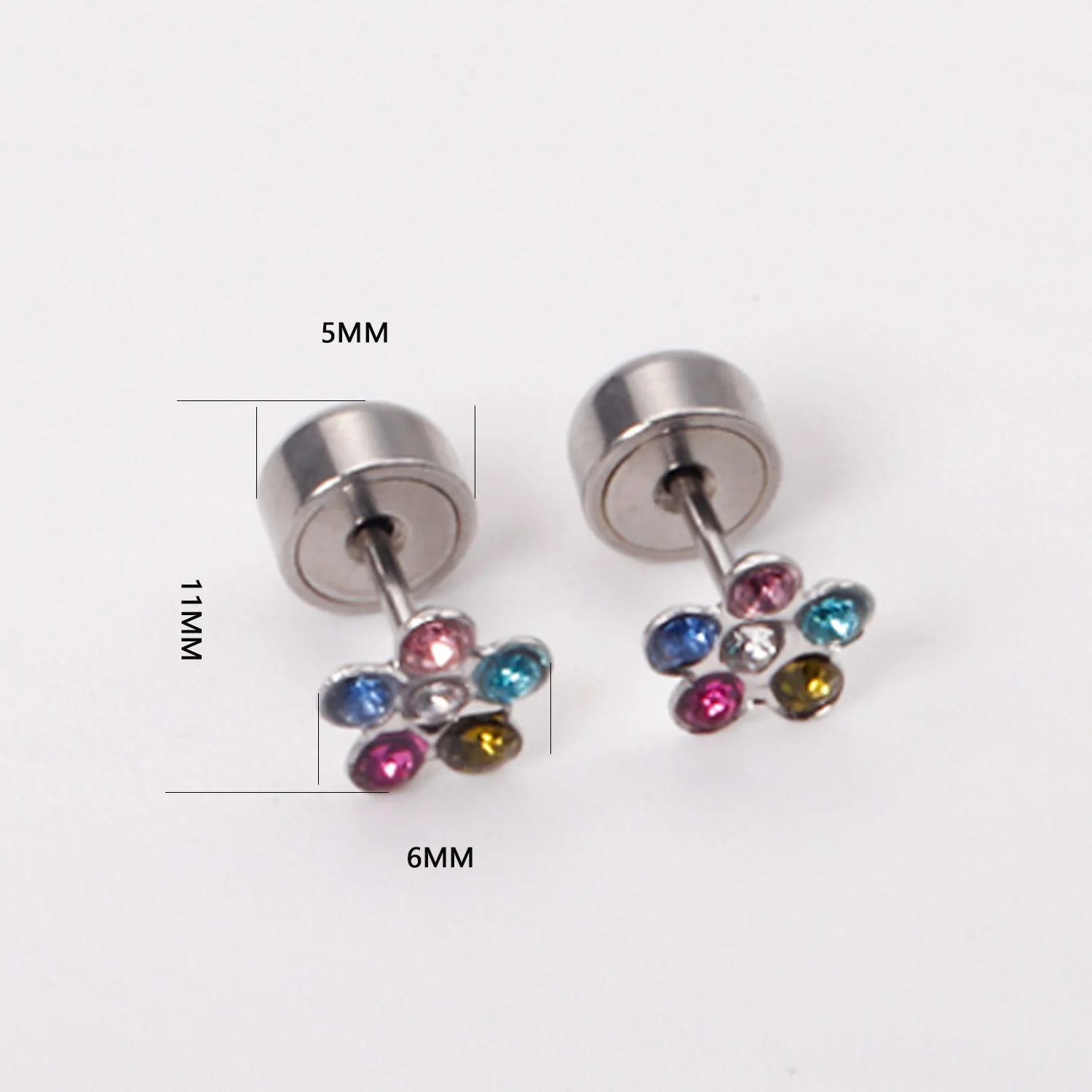 Wholesale 3 Pairs Stainless Steel Colorful CZ Flower Press Stud Earrings Bulk Piercing Ear Jewelry Set