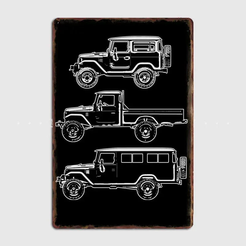 Classics Car THREE FJ40 SERIES Land Cruiser Poster Metal Sign Garage Club Indoor Room Wall Decor Custom Tin Home Decor