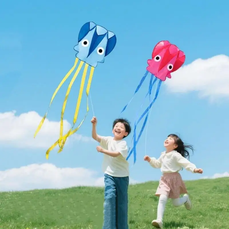 1 Set de Cometa de Pulpo Suave 3M para Niños, Juguete Inflable Fácil de Volar para Exteriores con Cuerda, Cometa Gigante de Playa para Entretenimiento Infantil