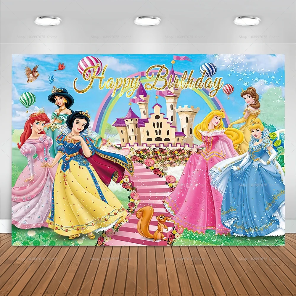 Disney Princess Birthday Decoraiton Snow White Cinderella Photography Background Girl 1st Birthday Backdrop for Photo Studio