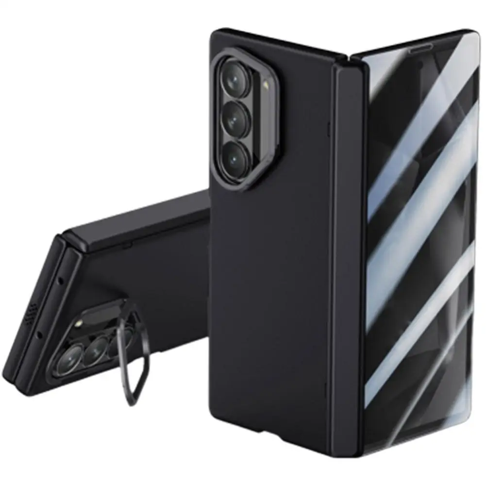 

For Samsung Z Fold 6 Spring Hinge Mobile Phone Case Light Luxury Metal Lens Bracket For Fold6 With Privacy Tempered Glass Flim