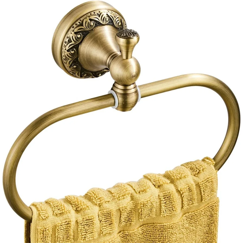 

Oval towel ring, bronze delicate pattern, engraved hanger, bathroom hand towel holder, kitchen accessories, wall mounted