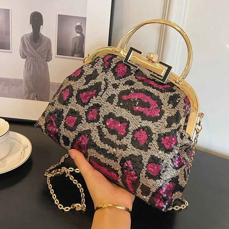 Luxury Designer Women Giltter Handbag Evening Clutch Contrasting Color Sequins Shoulder Bags Banquet Blue Chain Messenger Bags