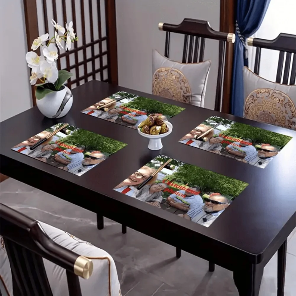 Customized Photo Linen Look Placemat Set 4/6Pcs Washable Heat Resistant Durable Personalized Table Mats 12x18In Gift for Family view 4