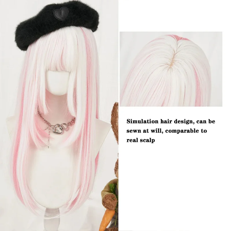 Houyan synthetic cosplay long straight hair Lolita wig pink white gradient girl wig heat resistant fiber synthetic wig