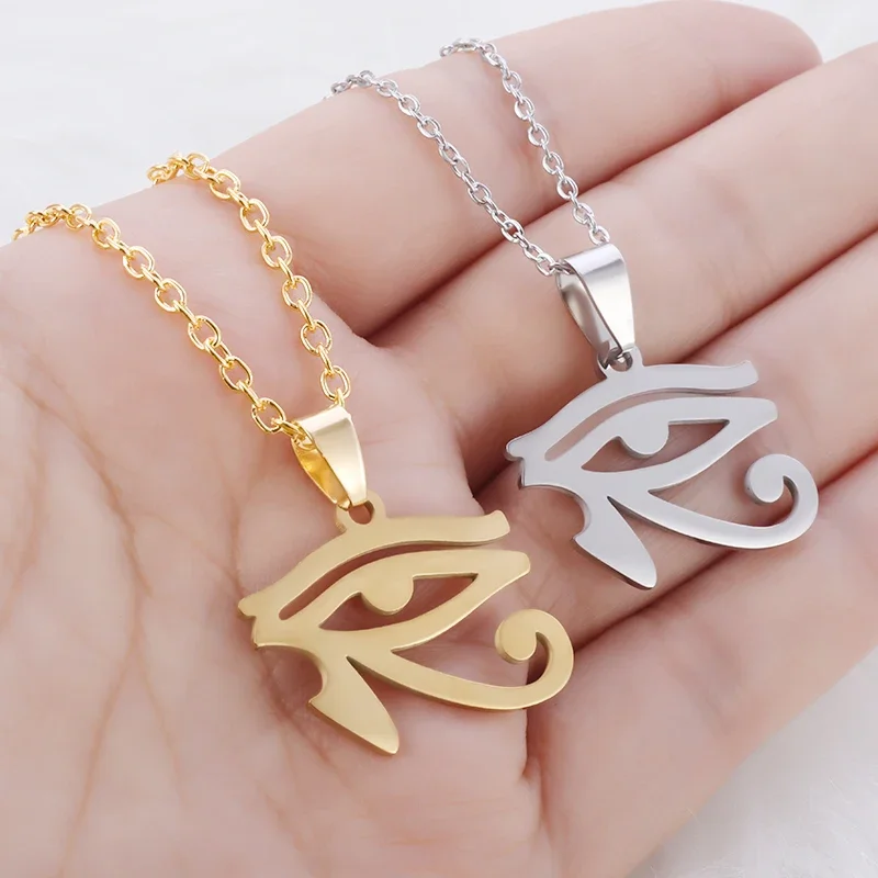 Stainless Steel Eye of Horus Necklace Ancient Egyptian Pharaoh Patron Saint Amulet Pendant for Women's Fashion Jewelry