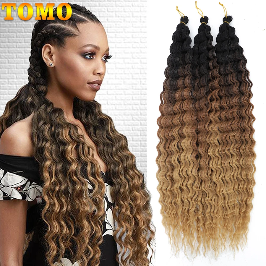 Tomo onda profunda cabelo de crochê 30/22 Polegada onda de água torção do cabelo sintético deusa tranças cabelo ondulado ombre loira rosa extensão