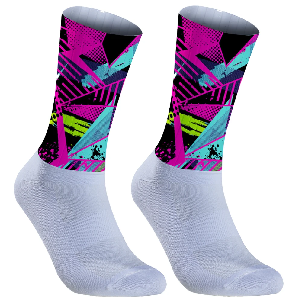 Graffiti riding socks Pro Race Compressie Ciclismo Mountainbike Racesokken Mannen Vrouwen Calcetines Ciclismo Hombre