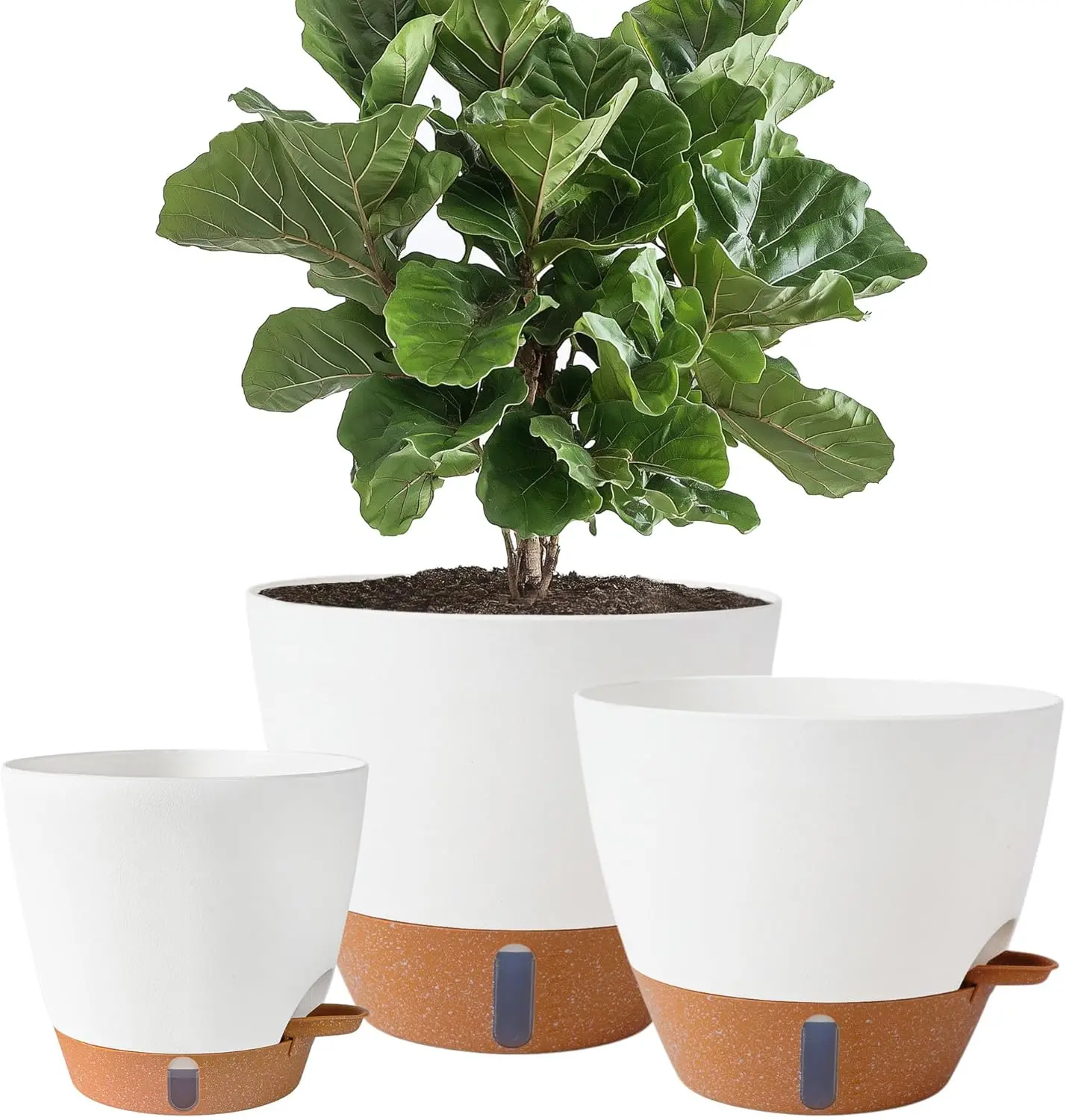 

8/10/12" Self-Watering Pots with Drainage & Water Level Indicator, Deep Reservoir for Indoor/Outdoor Plants, White