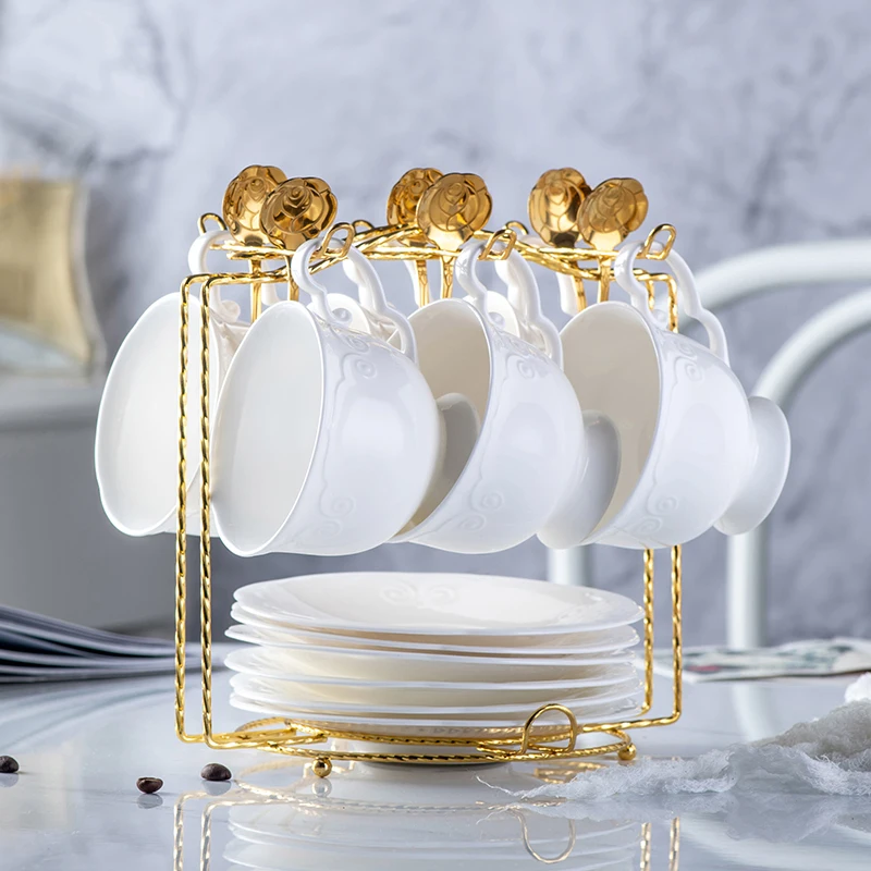 Coffee Cup And Saucer Display Rack Hold 6 Coffee Cups And 6 Plates Kitchen Draining Rack Durable Modern Mug Stand For Countertop