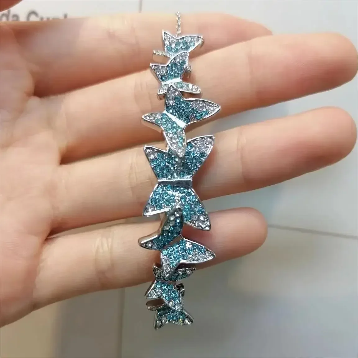 2025 High Quality Fine Party Jewelry Set Charm Pink Blue Butterfly Crystal Fashion Necklace Ring Earrings Romantic Gift forWomen