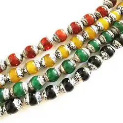 10PCS Tibet Handmade Beads Capped Natural Stone Beads Agates Lapis Beads TSB0207