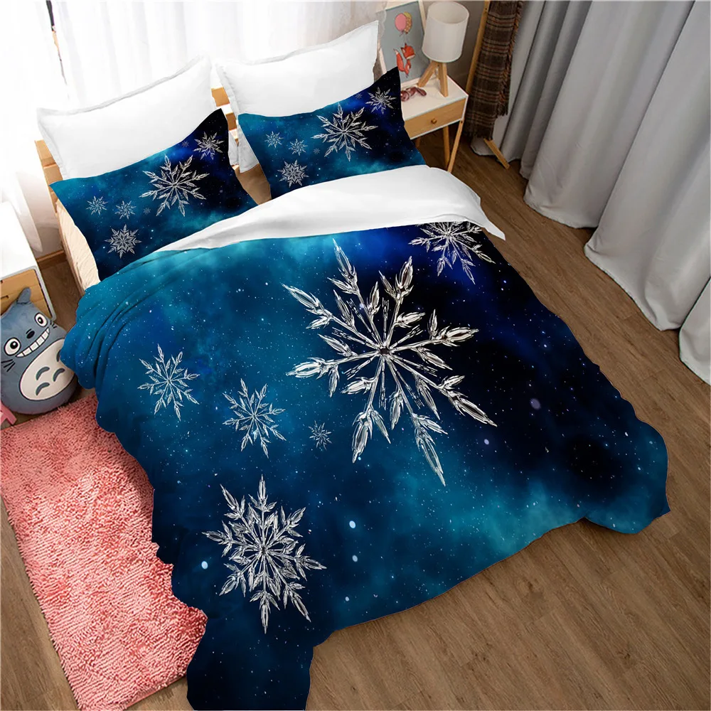 Winter Snowflake Duvet Cover Set King Queen Merry Xmas Bedding Set Cold Freezing Weather Vintage Holiday Polyester Quilt Cover