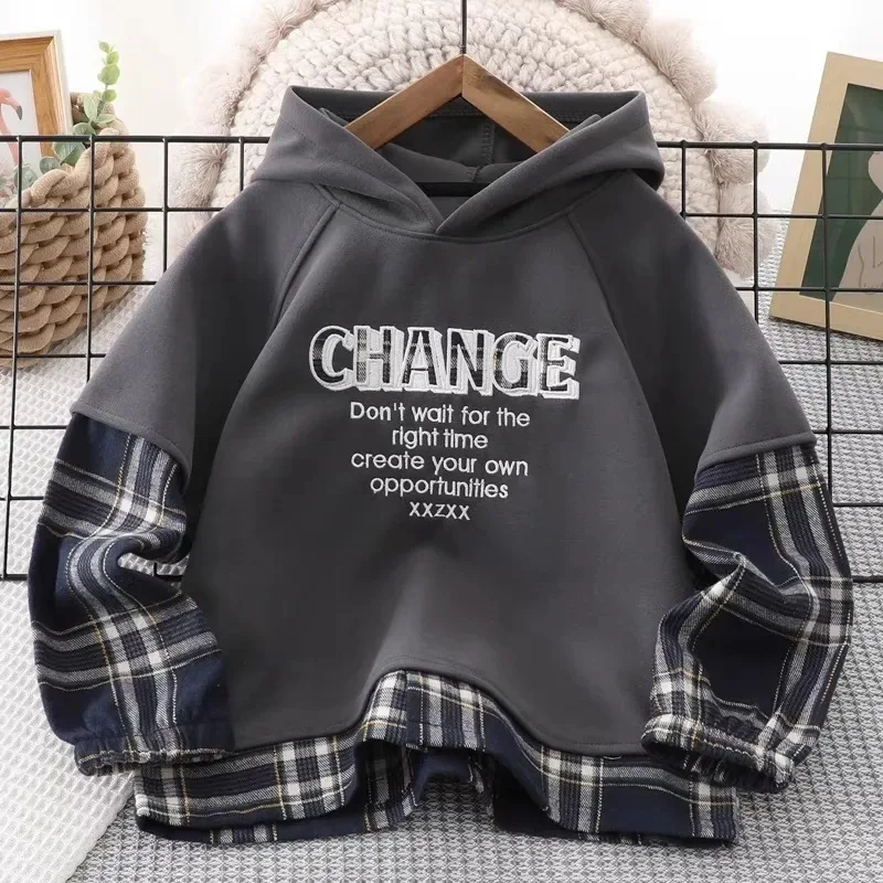 الخريف البلوز الأطفال مقنعين البلوفرات ربيع جديد الفتيان رسالة طويلة الأكمام بلايز الاطفال معطف الموضة فضفاضة ملابس المراهقين #3