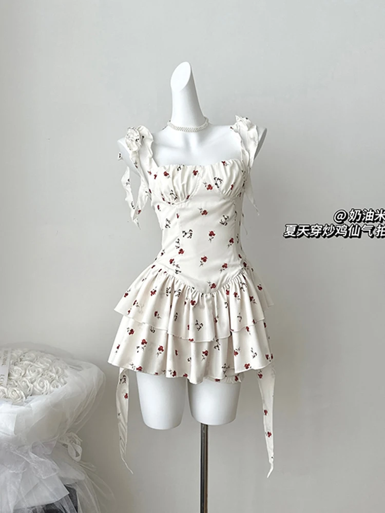 Summer Korean Cute Core Sweet Prom Gown Mori Girl Sweet Ballet Core Mini Dress Evening Women Coquette One-Piece Party Frocks New