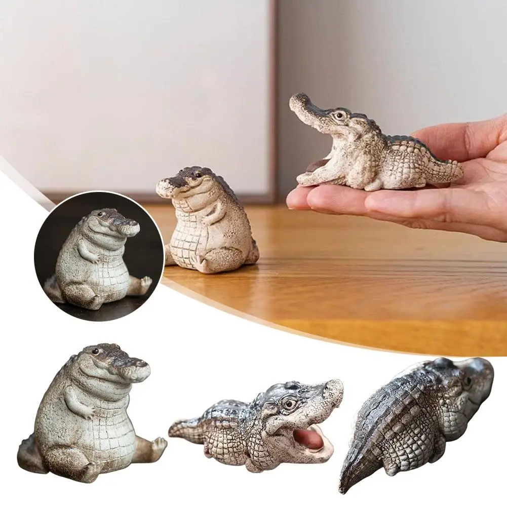 Figura de Cocodrilo Gordito Miniatura (1 Pieza) - Adorno de Resina Realista de Caimán para Colección y Decoración de Fiestas