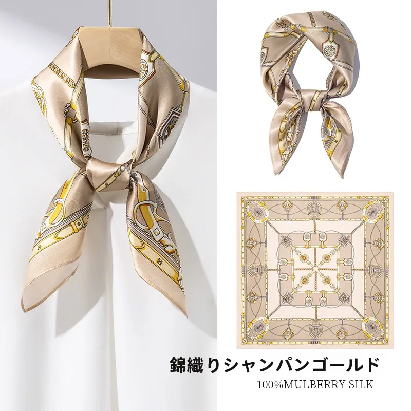 エレガントなシルクスカーフ-上海ストーリー-本物の桑絹スクエアスカーフ-女性用-首の保護に最適-若者向けのスタイリッシュなアクセサリー