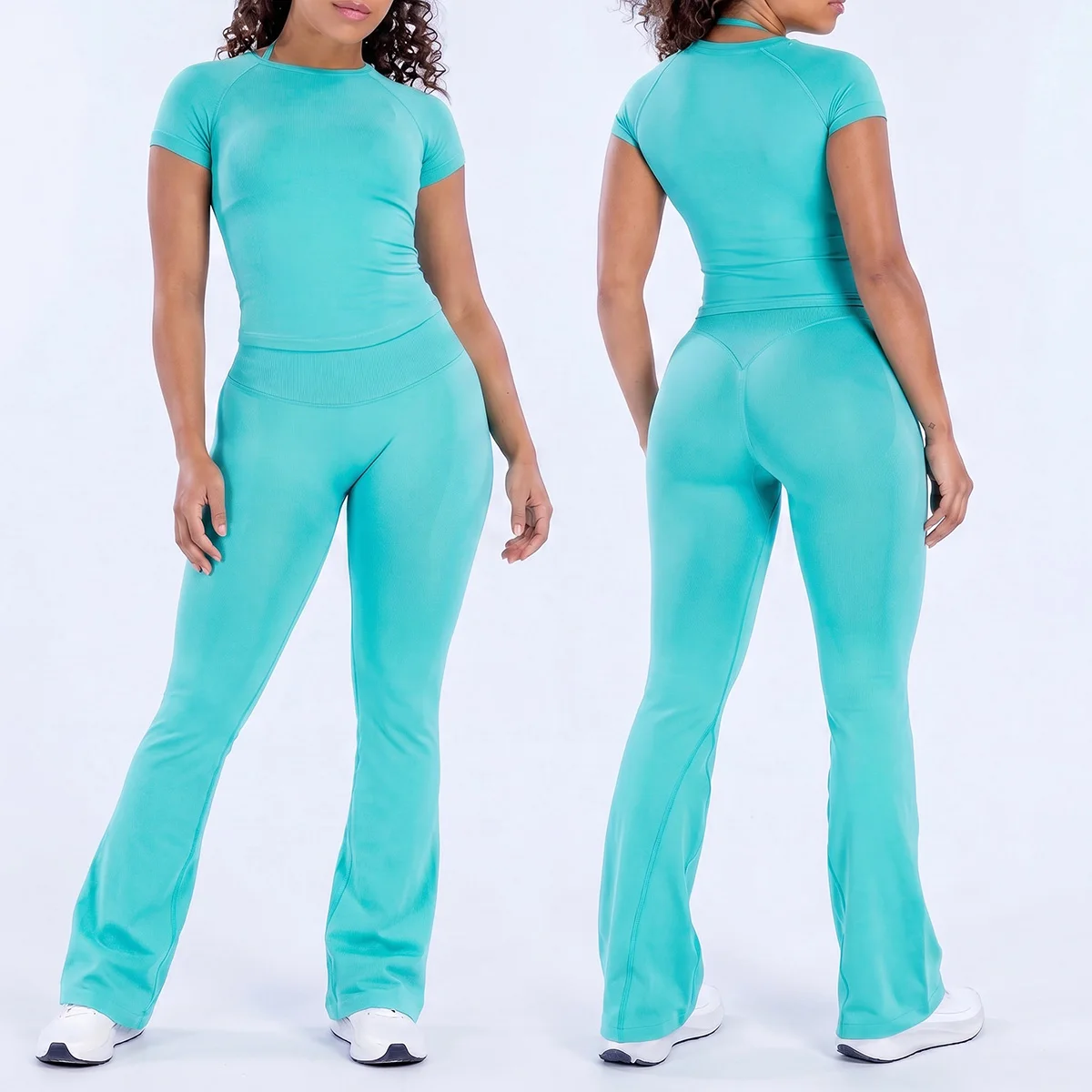 Bild 6: DenyfWomen Yoga-Set, 2-teilig, Workout-Set, Sportbekleidung, Fitness-Kleidung, langärmelig, hohe Taille, Leggings, Radlerhose, Sportanzüge