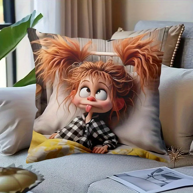 Double Sided Interesting Girl Themed Decorative Soft Throw Pillow Cover for Bed Sofa and Lounge Chair Home Decoration