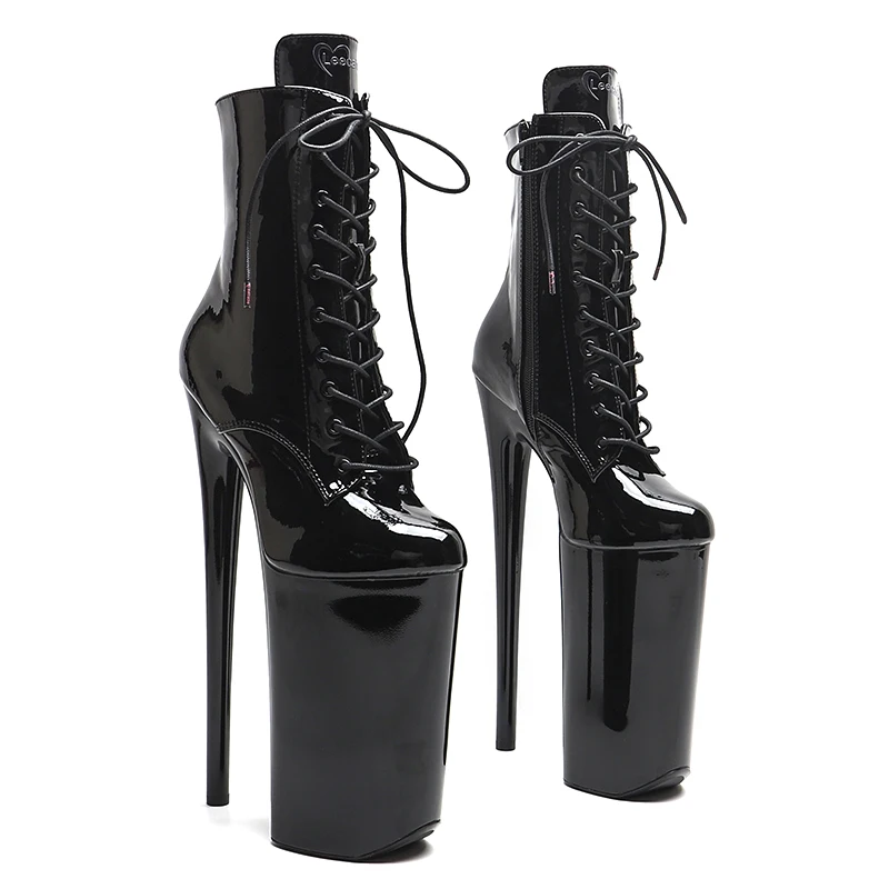 Leecabe 26CM/10inches Patent PU Trendy Fashion High Heel Platform Party Shoes Stripper Heel Pole Dance Boots
