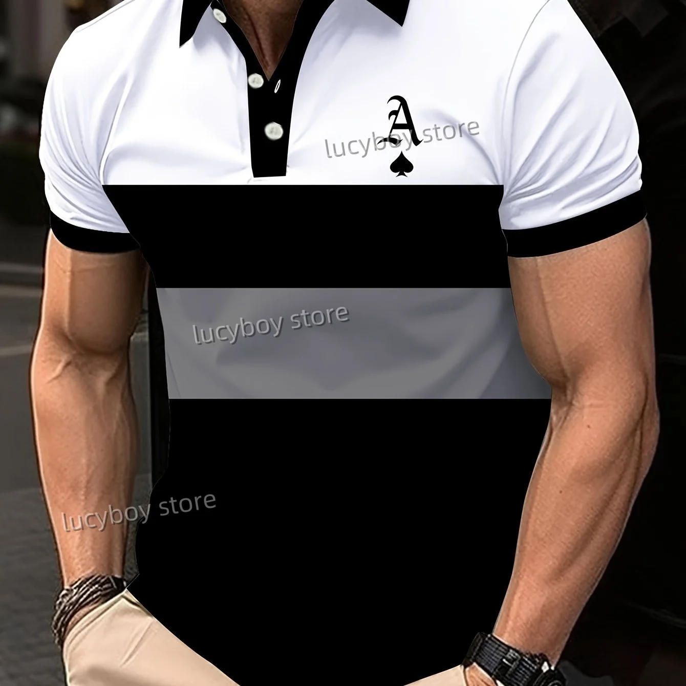 

Men Striped A Print Office Polo Shirt Oversize Short Sleeved T-Shirt Breathable Men's Clothing Casual Sports Street Polo For Men