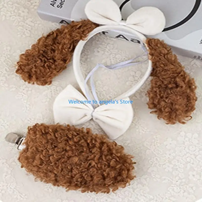 X4YC 1/3/4 Pcs Dog Costumes Set Dog Ears Headband Dog Tail Tutus Skirt Bowtie Kids
