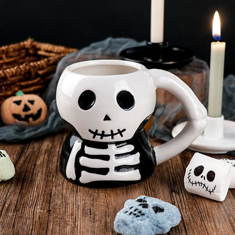 7.8oz Novelty 3D Skull Design Eco Friendly Kaolin Ceramic Coffee Mug Ideal for Halloween Gift Adds Spooky Touch to Your Holiday