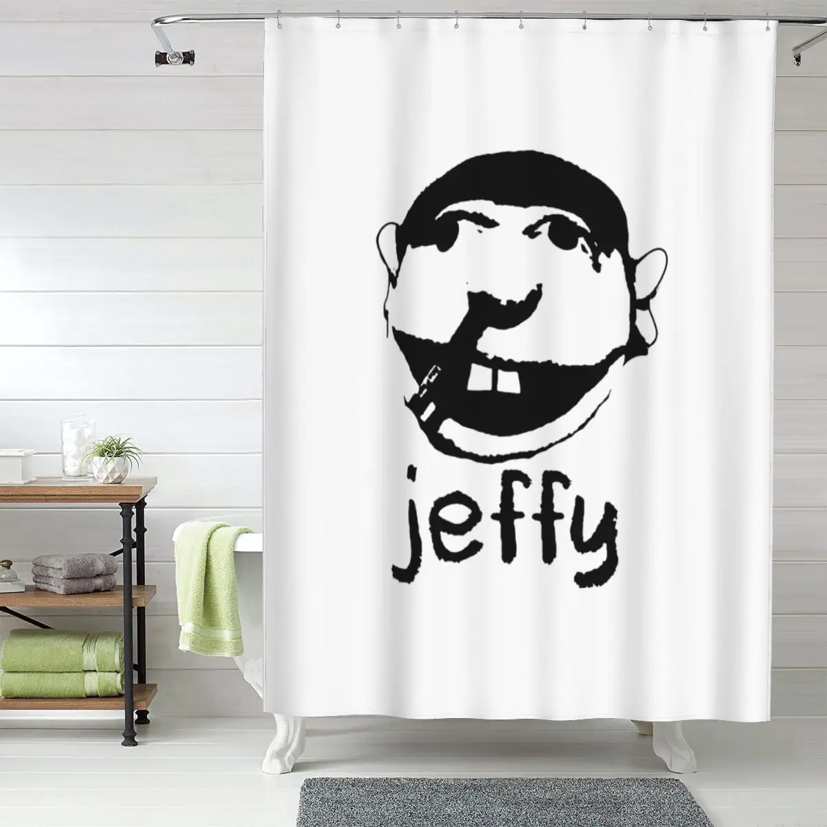 

Водонепроницаемая шторка для ванной Jeffy Face Sml Rapper из полиэстера с крючками