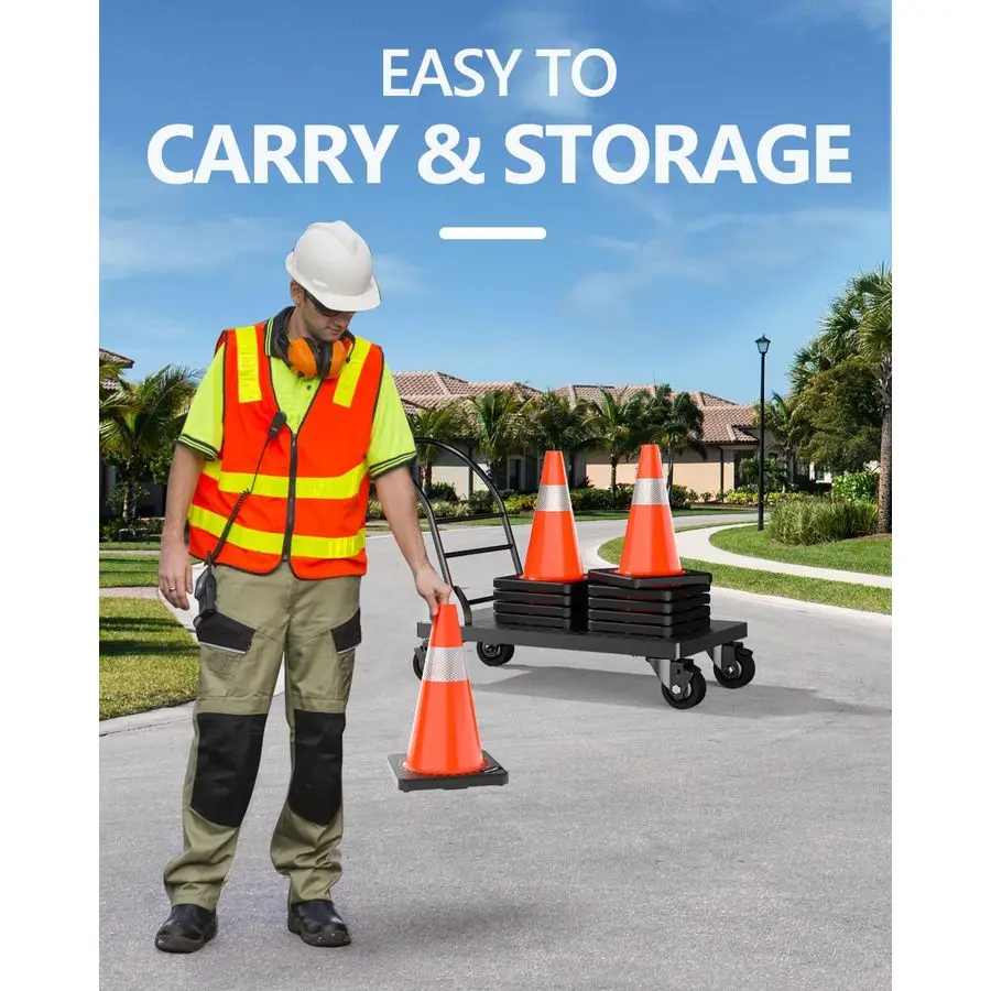 حزمة مخاريط المرور BATTIFE مقاس 18 بوصة مع قاعدة سوداء مرجحة، مخروط برتقالي PVC للتحكم في حركة المرور، وأحداث البناء، والممر R
