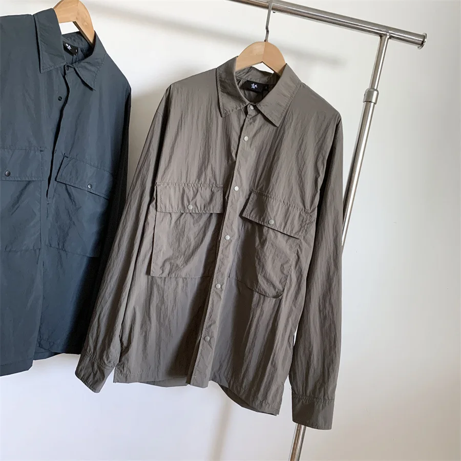 Japan Thin Big Pockets Waterproof Goldwin Long Sleeve Shirt Men Women splice Quick Dry Loose Camping Sunscreen Commuter Shirt
