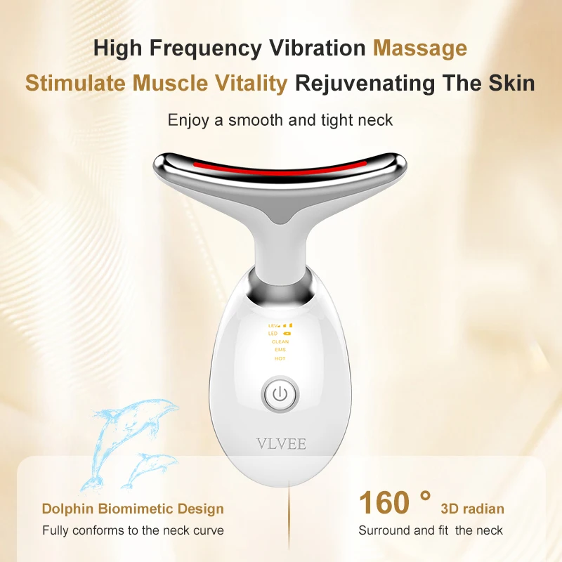 VLVEE EMS Neck Face Beauty Device 3 Colors Light Heat Vibration Massage Lift and Tighten The Face Reduce Cheek Wrinkles SkinCare