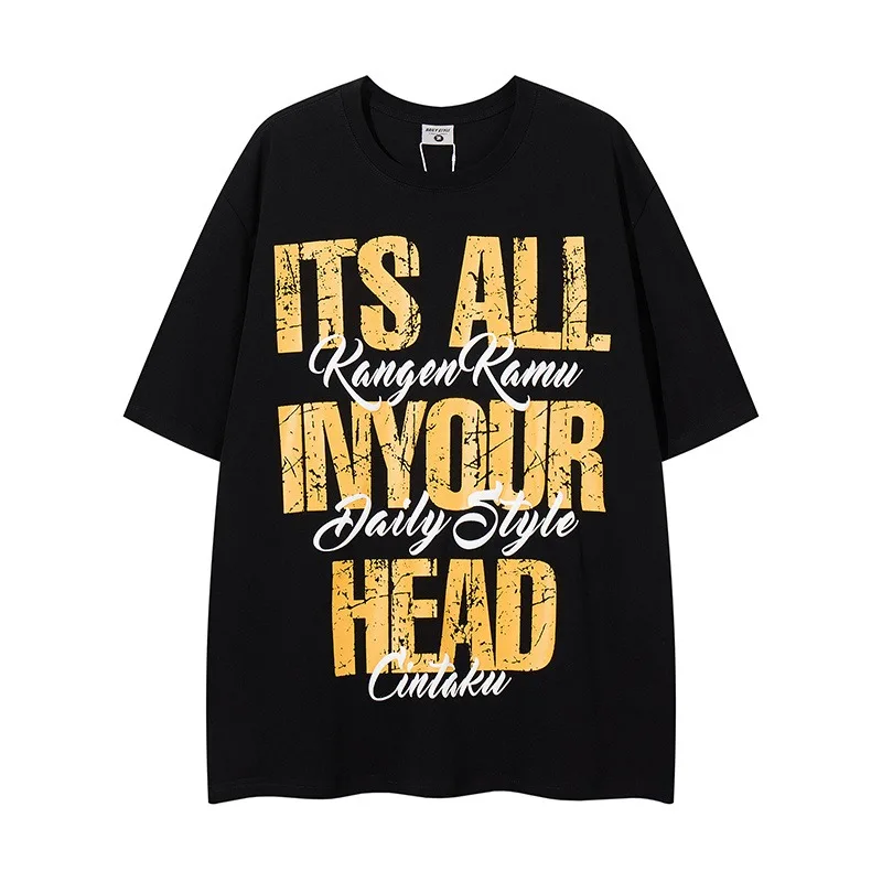 

Motorcycle New Original Trendy Brand Summer Street Letter Printed Short-Sleeved Men's Dark Style Handsome Half-Sleeved Top