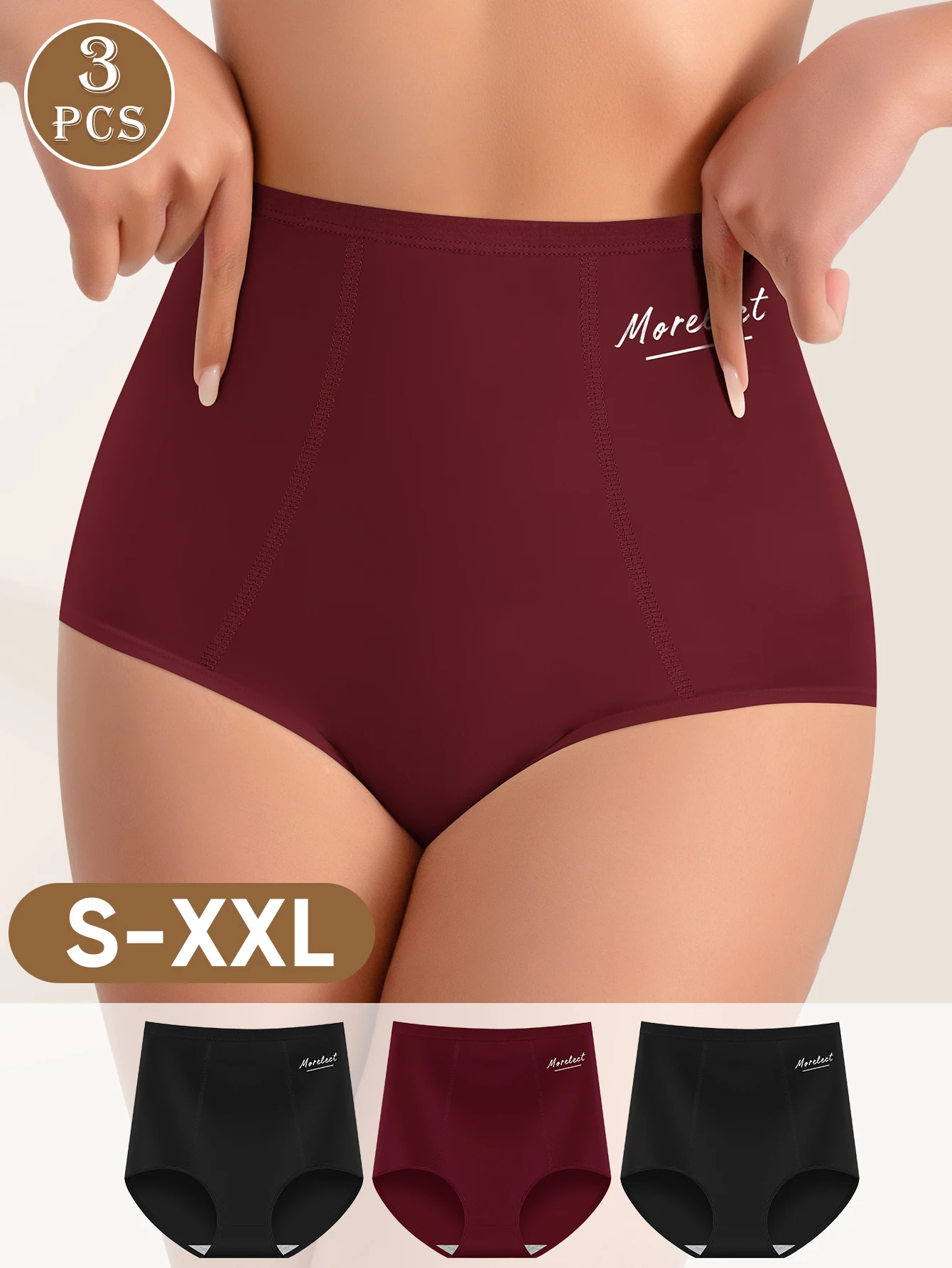 3pcs High-Waisted Cotton Women's Panties - Tummy Control Butt-Lifting Soft Breathable Triangle Under