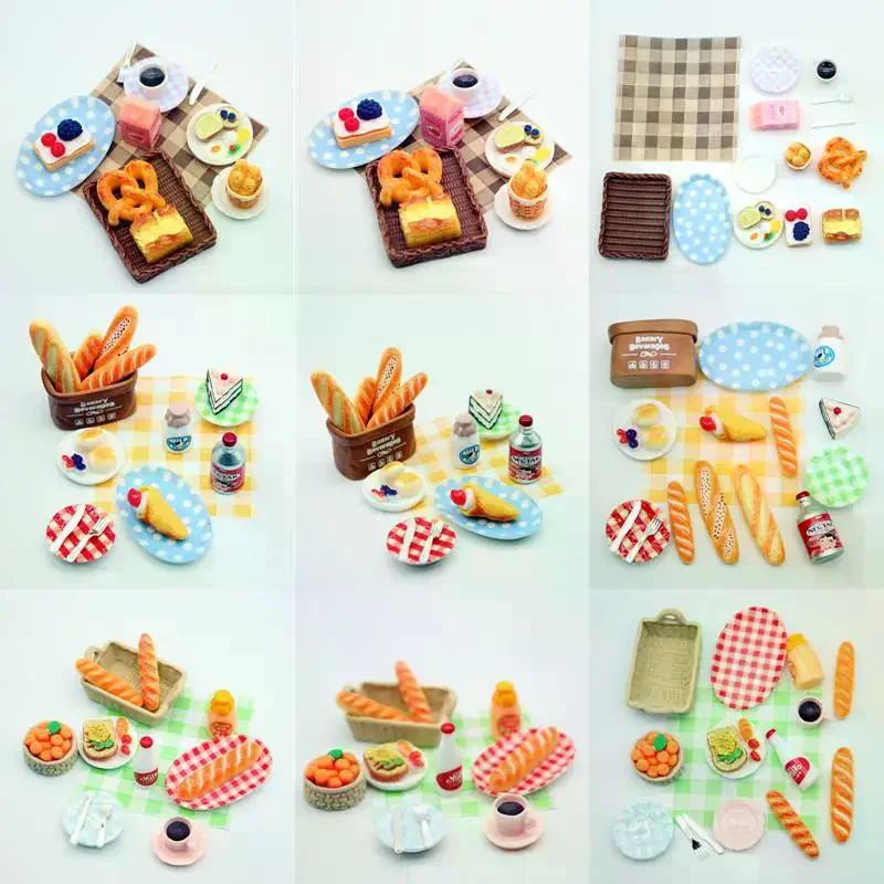 

1Set Dollhouse Mini Breakfast Play Dim Sum Bread Jam Plate Model Miniature Kitchen Cooking Baking Model DIY Doll Accessories