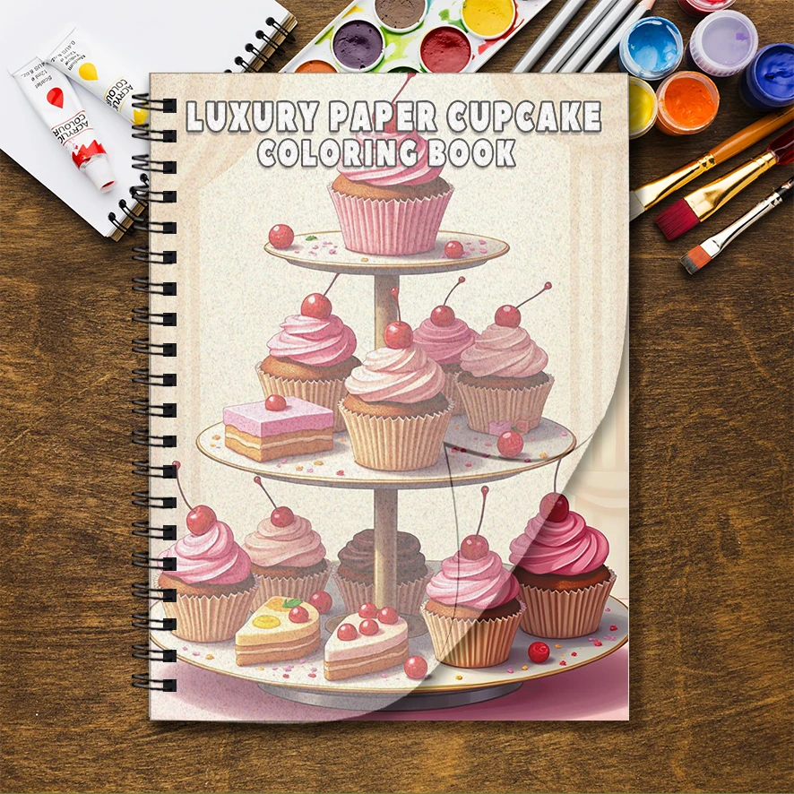 Deluxe Cupcakes Adult Coloring Book - 8.3x 11.2 Inch 32 Page Coloring Book - Helps Reduce Stress and Ease Emotions
