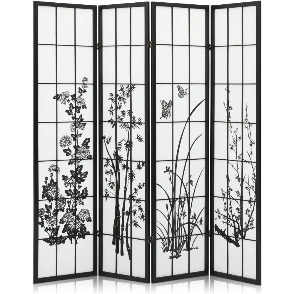 

Folding Room Dividers 5.9ft 4-Panel Portable Room Separators Divider Wall, Oriental Ink Four Noble Ones Print Room Dividers