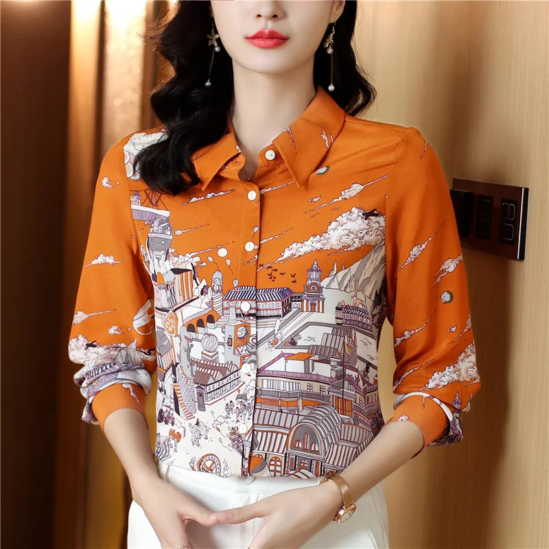 Fashion printing ladies shirts New elegant Women\'s Blouses 2023 Spring Autumn Long Sleeve Shirts Tops Blusas Mujer