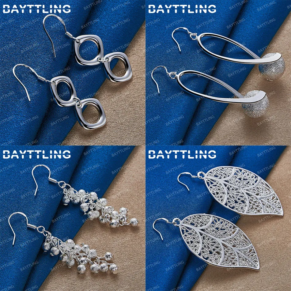 

Fashion 925 Sterling Silver Delicate Leaf Beaded Earrings Women Party Favor Accessories Jewelry Charms