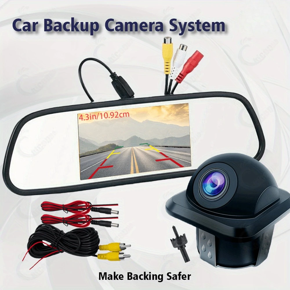 4.3-inch Rearview Mirror Monitor and Automotive Rearview Camera Kits, Perfect Fit, for Cars, Pickup Trucks, RVs and SUVs.