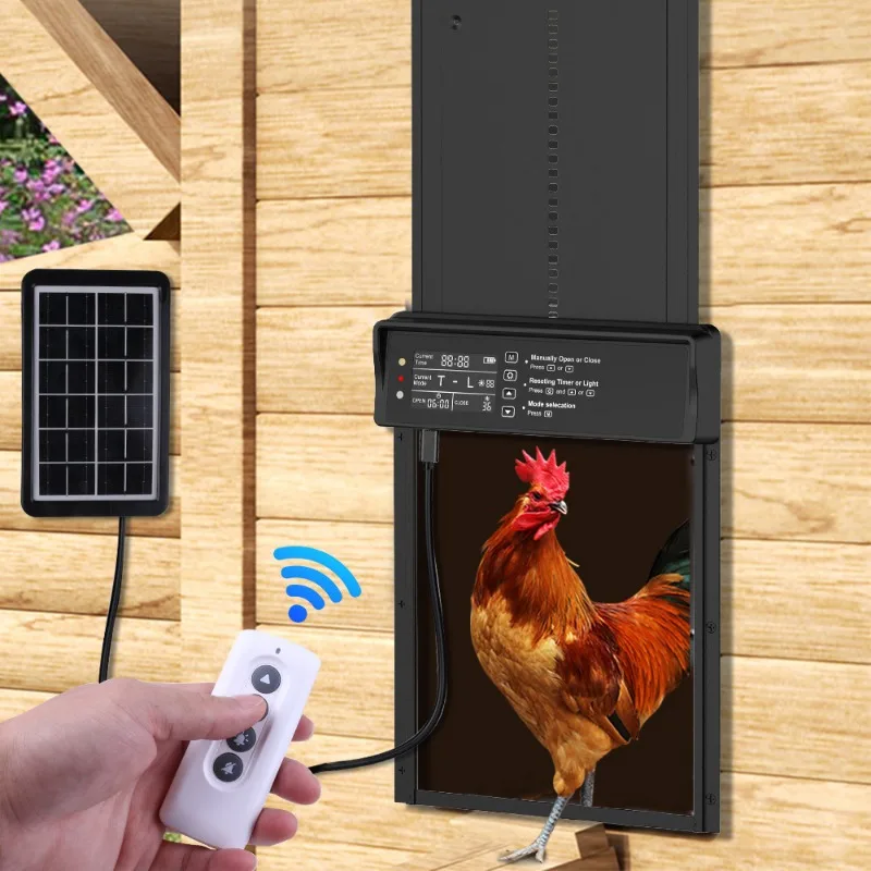Solar Chicken Coop Door Long Endurance Remote Control Light Sensor Timer Aluminum Alloy Poultry Farm Door