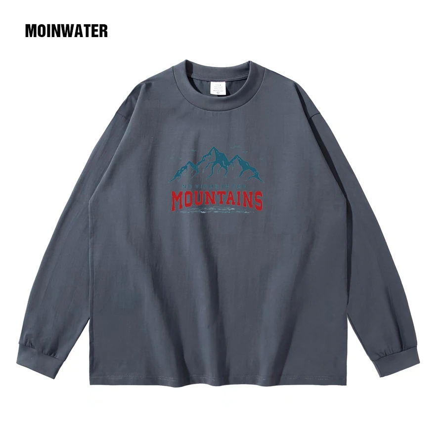 MOINWATER 2022 New Men Thick Long Sleeve T shirts Male Cotton Autumn Casual White Tees Printed Grey Tops for Spring MMLT2207